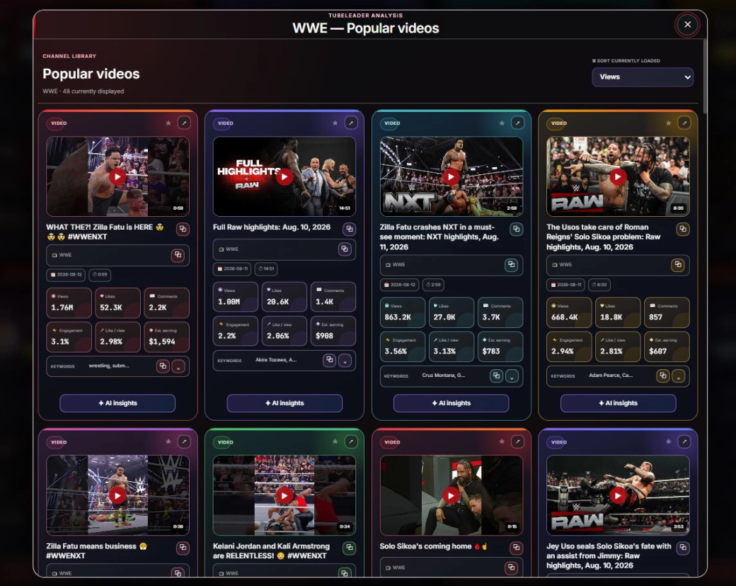 YouTube video analytics report with engagement and performance metrics